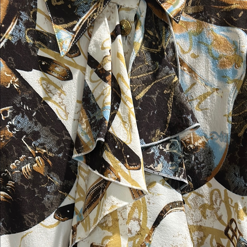 Escada Multicolor Abstract button down blouse with ruffle details. Size 44/L - Picture 3 of 10
